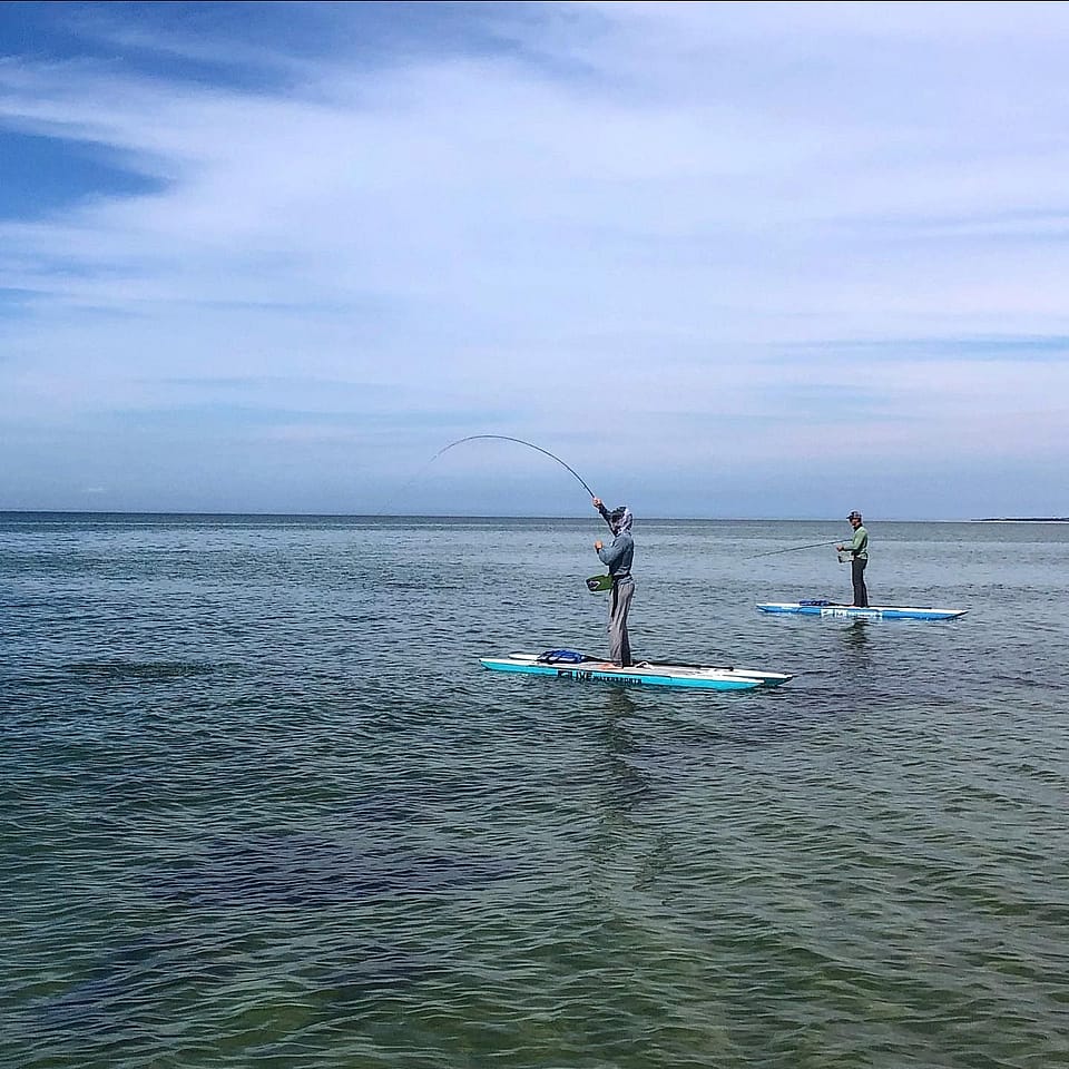 fly fishing on paddle board